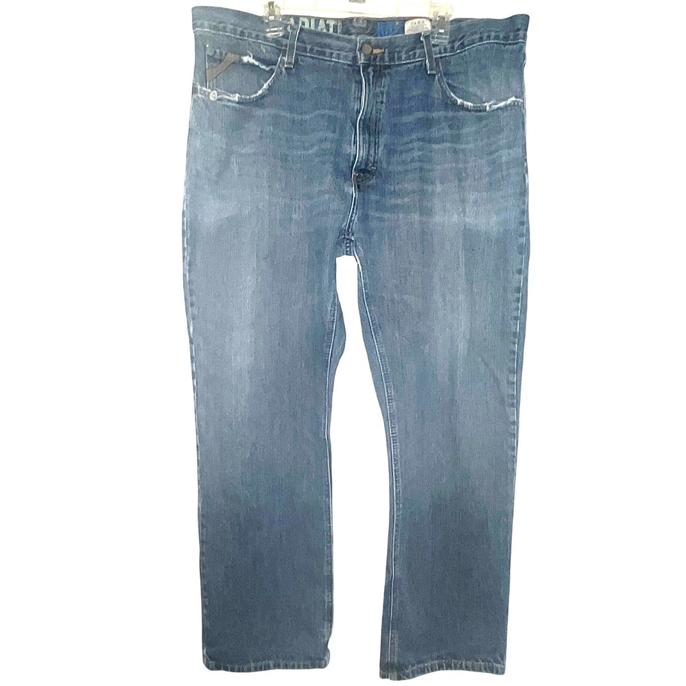 Ariat Rebar M4 Relaxed Bootcut Jeans Mens Blue Distressed Workwear Denim